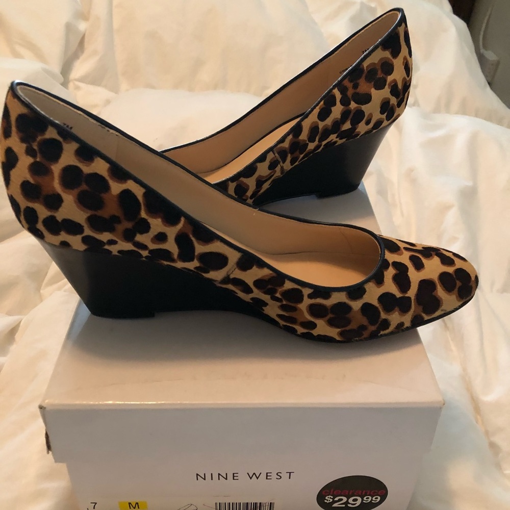 Nine West cheetah real cow hair low wedge